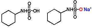 Chemical structure of cyclamic acid and sodium cyclamate